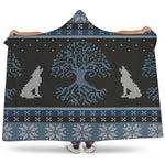 Tree Of Life And Howling Wolves Print Hooded Blanket