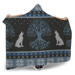 Tree Of Life And Howling Wolves Print Hooded Blanket