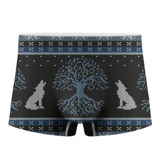 Tree Of Life And Howling Wolves Print Men's Boxer Briefs