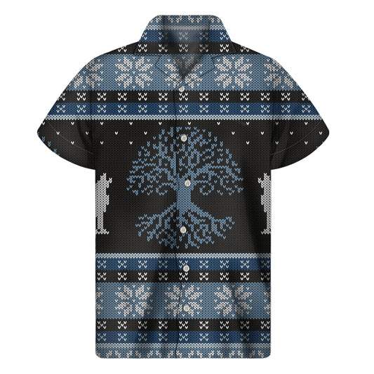 Tree Of Life And Howling Wolves Print Men's Short Sleeve Shirt
