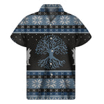 Tree Of Life And Howling Wolves Print Men's Short Sleeve Shirt