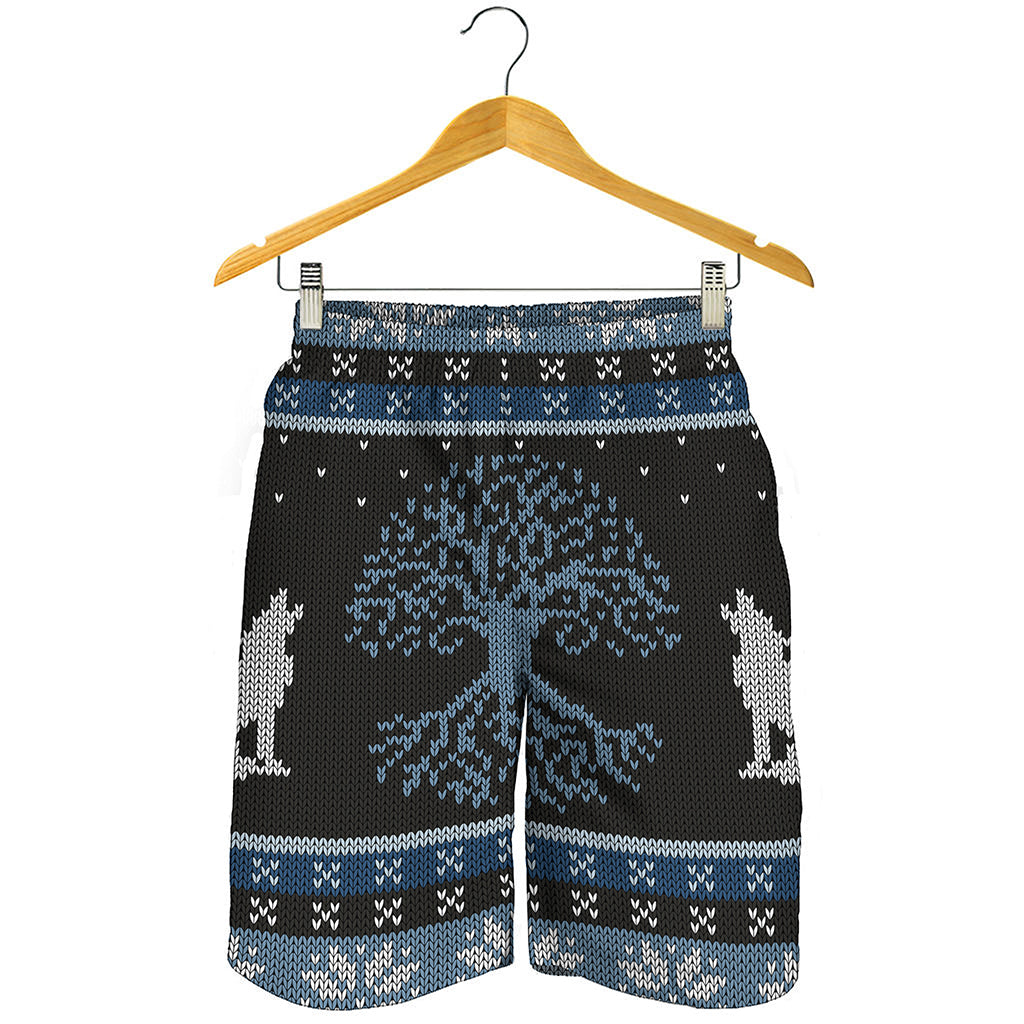 Tree Of Life And Howling Wolves Print Men's Shorts