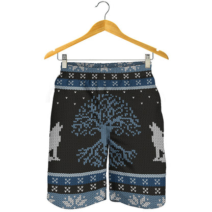 Tree Of Life And Howling Wolves Print Men's Shorts