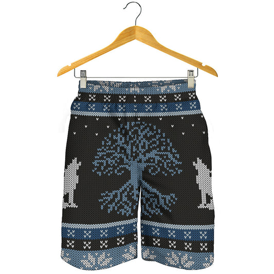 Tree Of Life And Howling Wolves Print Men's Shorts