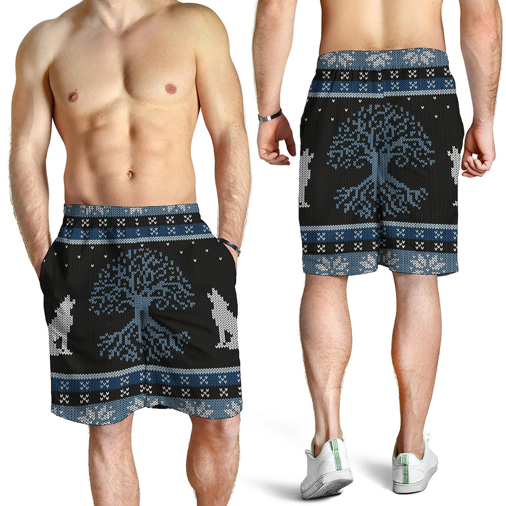 Tree Of Life And Howling Wolves Print Men's Shorts