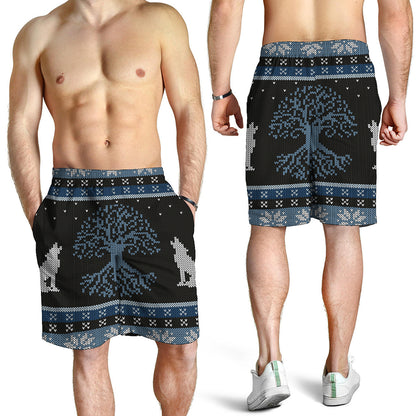 Tree Of Life And Howling Wolves Print Men's Shorts