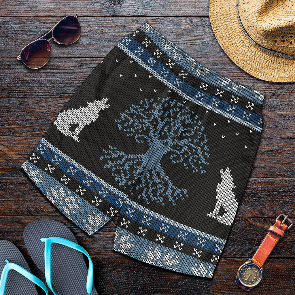 Tree Of Life And Howling Wolves Print Men's Shorts
