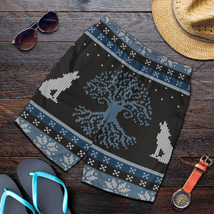 Tree Of Life And Howling Wolves Print Men's Shorts