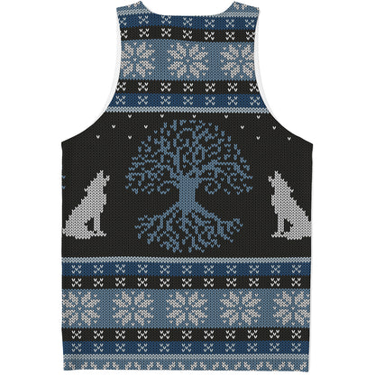 Tree Of Life And Howling Wolves Print Men's Tank Top