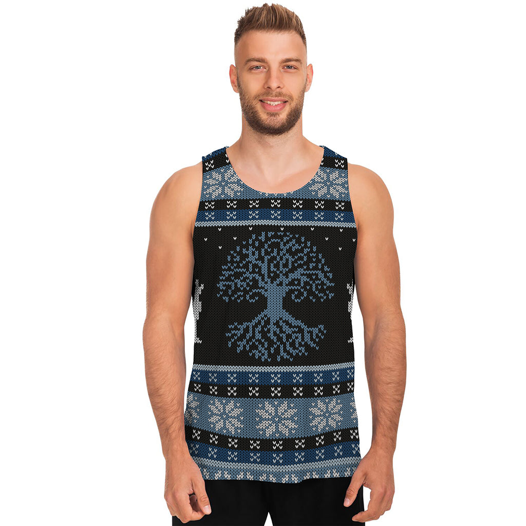 Tree Of Life And Howling Wolves Print Men's Tank Top