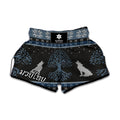 Tree Of Life And Howling Wolves Print Muay Thai Boxing Shorts