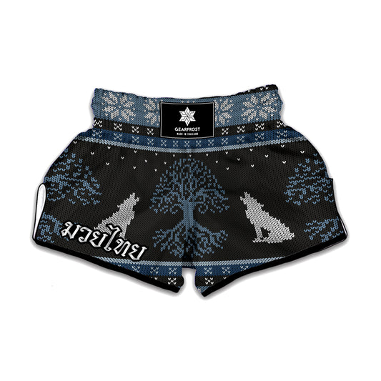 Tree Of Life And Howling Wolves Print Muay Thai Boxing Shorts