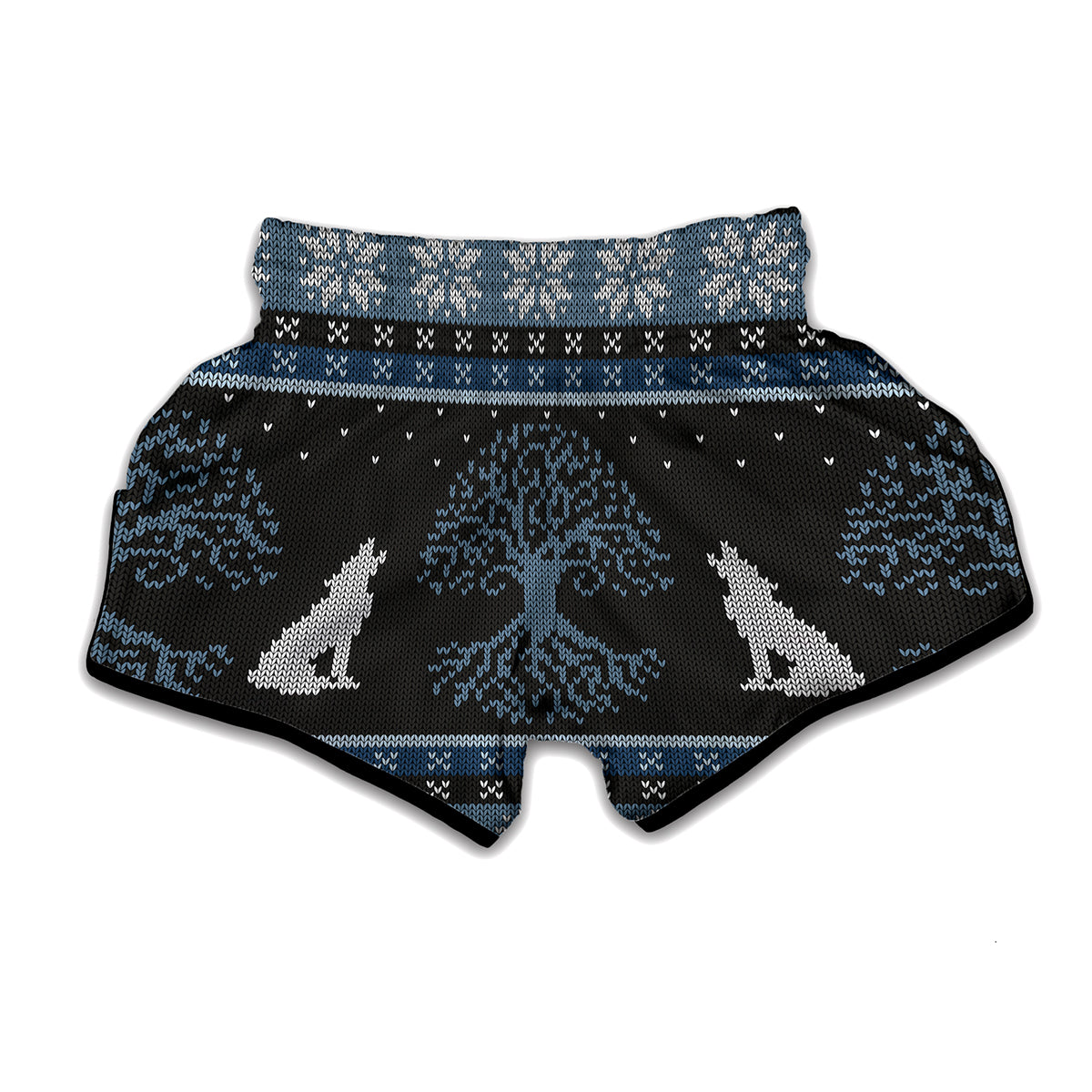 Tree Of Life And Howling Wolves Print Muay Thai Boxing Shorts