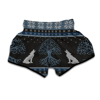 Tree Of Life And Howling Wolves Print Muay Thai Boxing Shorts