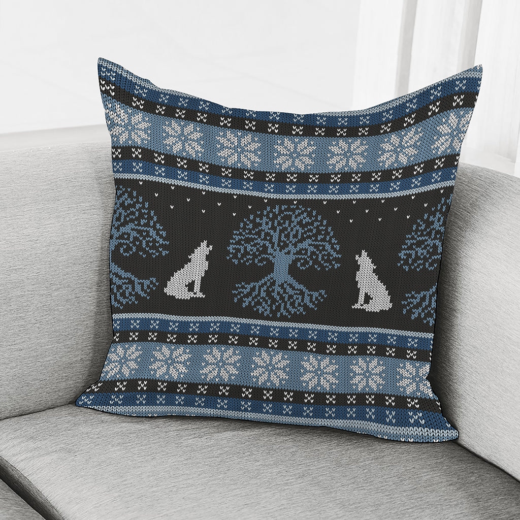 Tree Of Life And Howling Wolves Print Pillow Cover