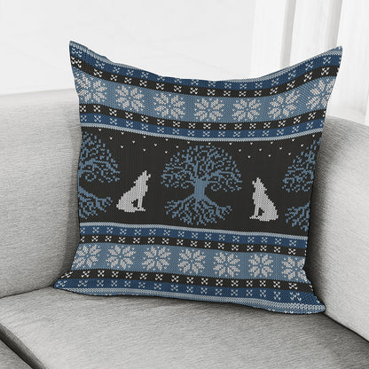 Tree Of Life And Howling Wolves Print Pillow Cover