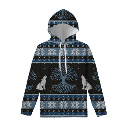 Tree Of Life And Howling Wolves Print Pullover Hoodie