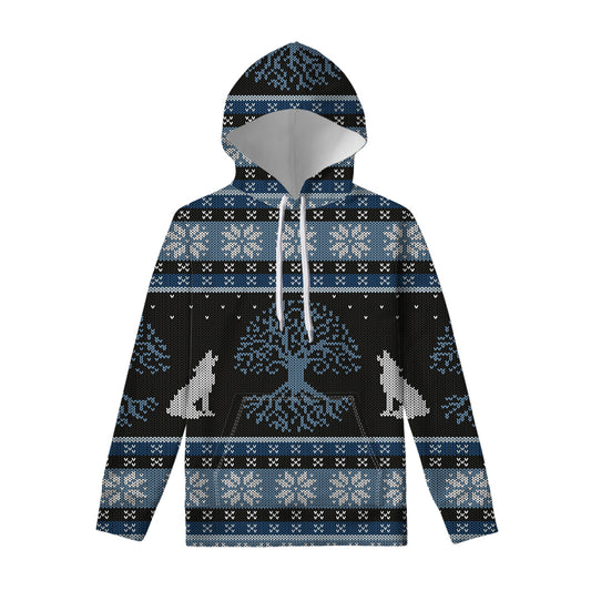 Tree Of Life And Howling Wolves Print Pullover Hoodie