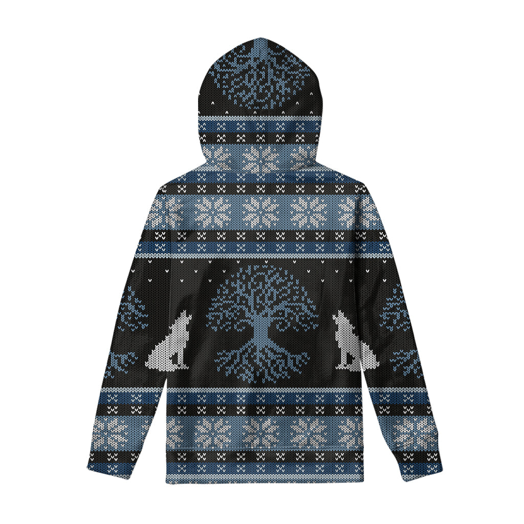 Tree Of Life And Howling Wolves Print Pullover Hoodie