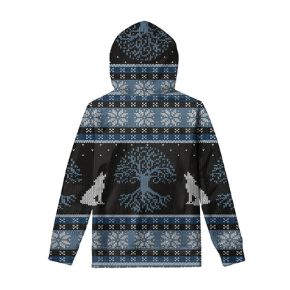 Tree Of Life And Howling Wolves Print Pullover Hoodie