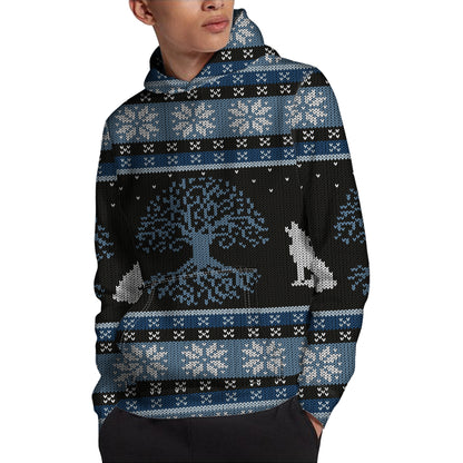 Tree Of Life And Howling Wolves Print Pullover Hoodie