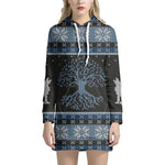 Tree Of Life And Howling Wolves Print Pullover Hoodie Dress