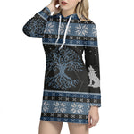 Tree Of Life And Howling Wolves Print Pullover Hoodie Dress