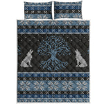 Tree Of Life And Howling Wolves Print Quilt Bed Set