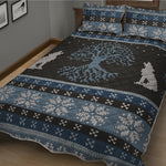 Tree Of Life And Howling Wolves Print Quilt Bed Set