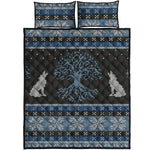 Tree Of Life And Howling Wolves Print Quilt Bed Set