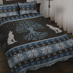 Tree Of Life And Howling Wolves Print Quilt Bed Set