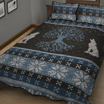 Tree Of Life And Howling Wolves Print Quilt Bed Set