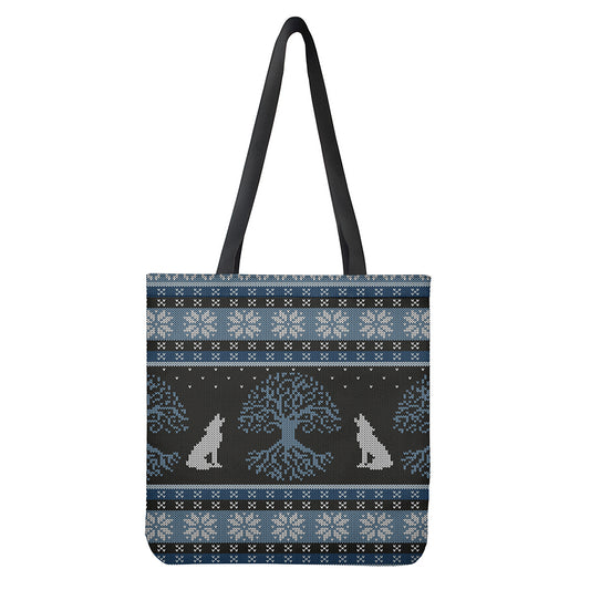 Tree Of Life And Howling Wolves Print Tote Bag