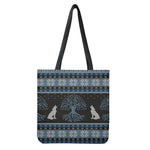 Tree Of Life And Howling Wolves Print Tote Bag