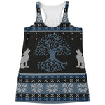 Tree Of Life And Howling Wolves Print Women's Racerback Tank Top