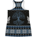Tree Of Life And Howling Wolves Print Women's Racerback Tank Top