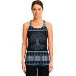 Tree Of Life And Howling Wolves Print Women's Racerback Tank Top