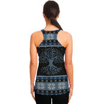 Tree Of Life And Howling Wolves Print Women's Racerback Tank Top