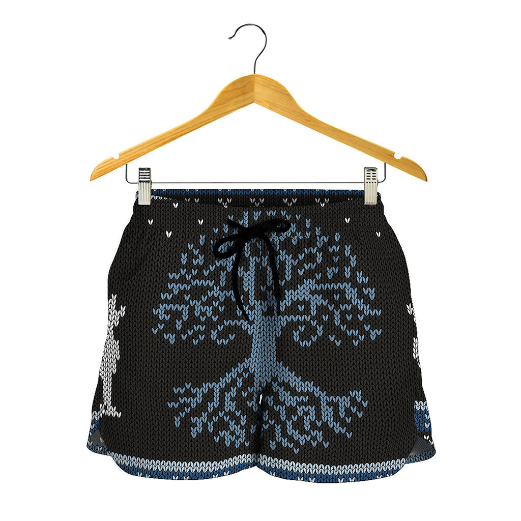 Tree Of Life And Howling Wolves Print Women's Shorts
