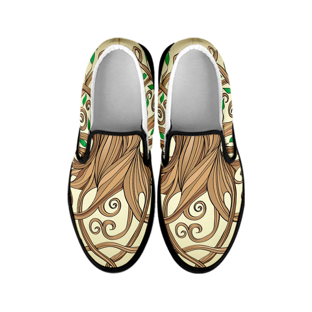 Tree Of Life Celtic Symbol Print Black Slip On Shoes