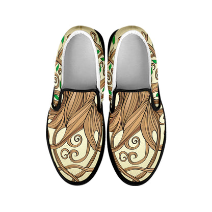 Tree Of Life Celtic Symbol Print Black Slip On Shoes