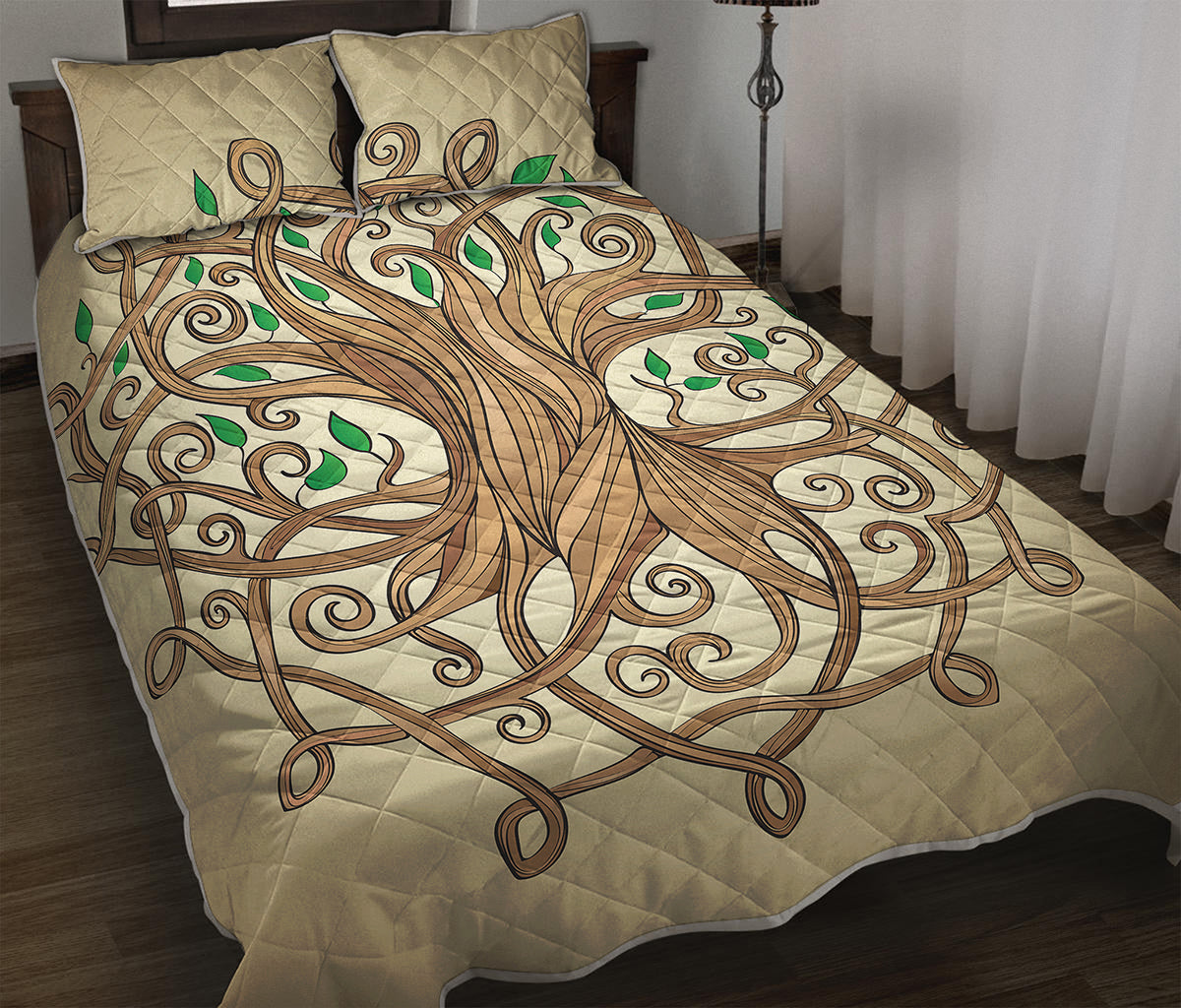 Tree Of Life Celtic Symbol Print Quilt Bed Set