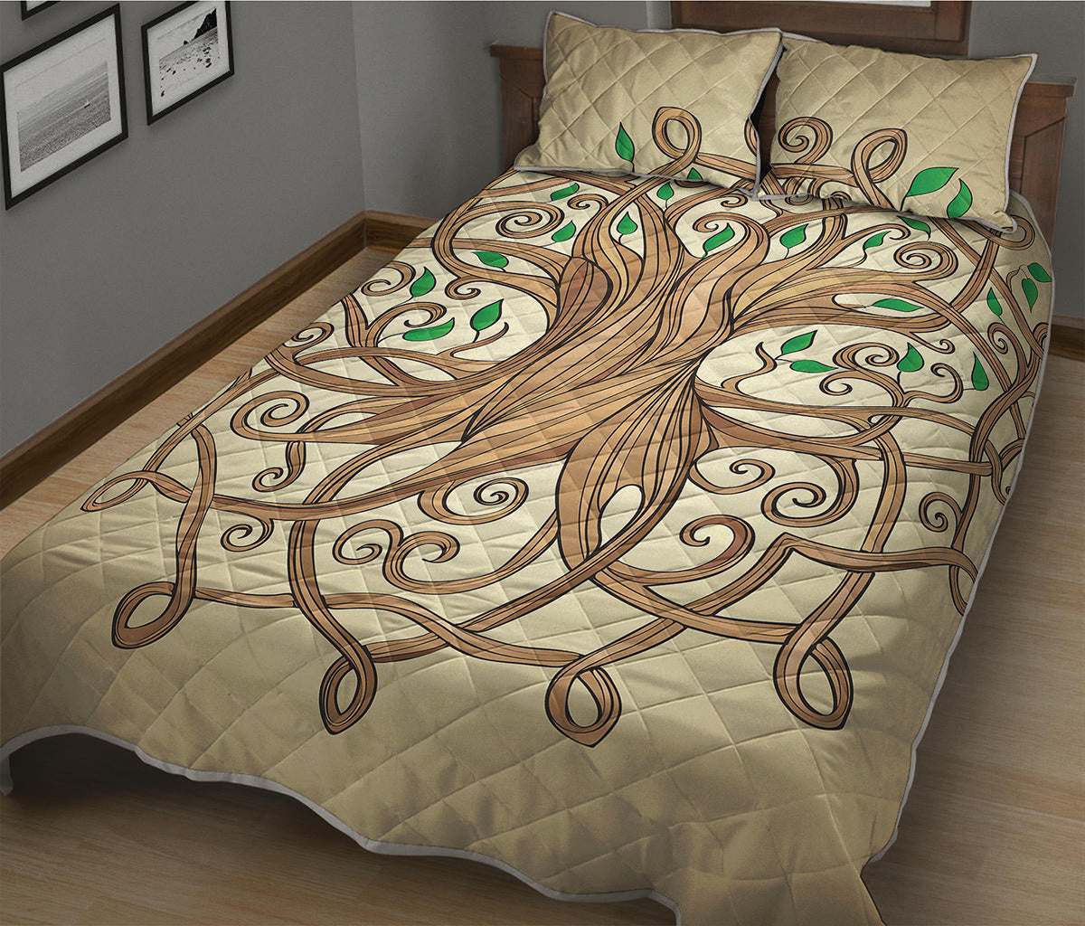 Tree Of Life Celtic Symbol Print Quilt Bed Set