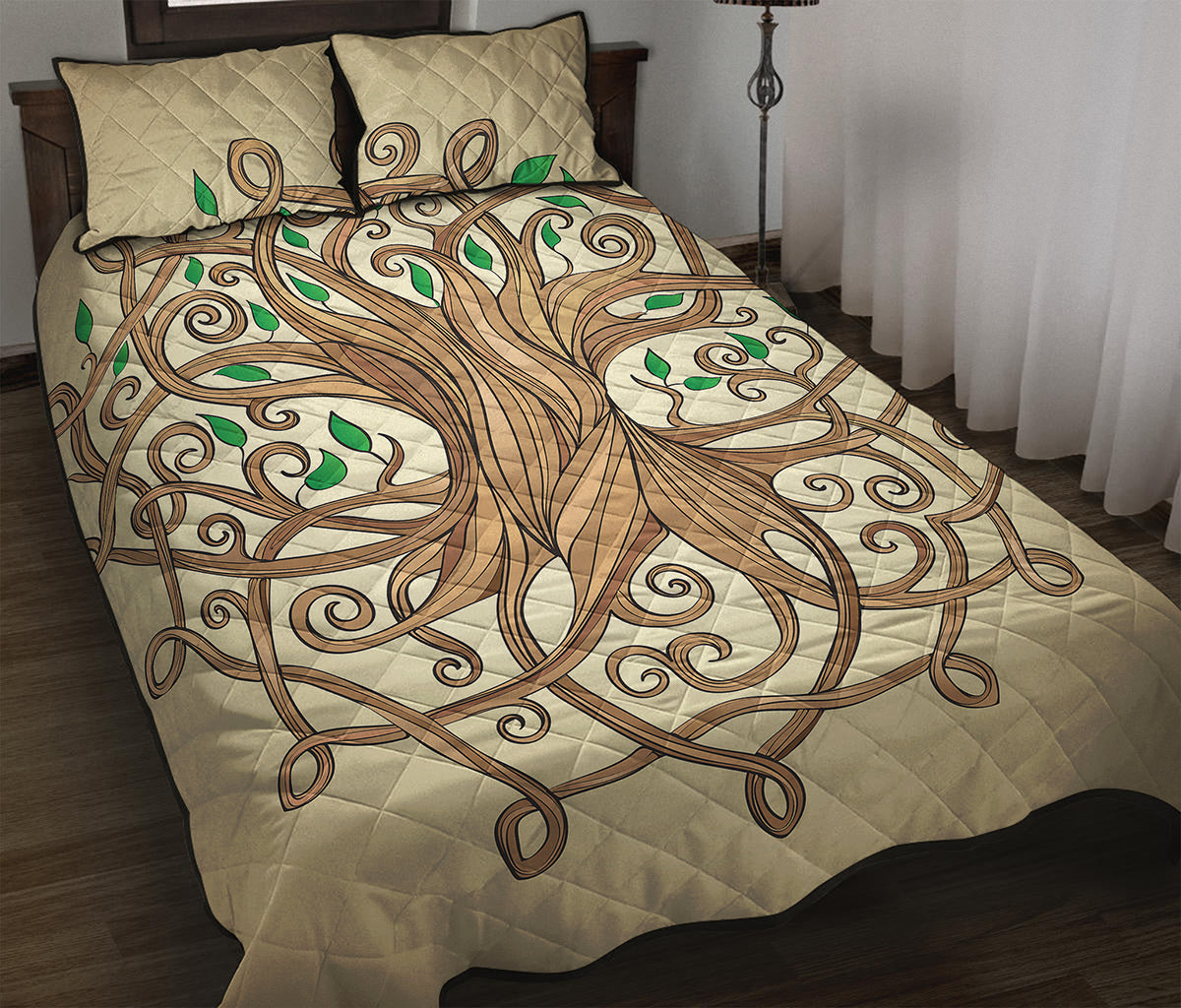 Tree Of Life Celtic Symbol Print Quilt Bed Set