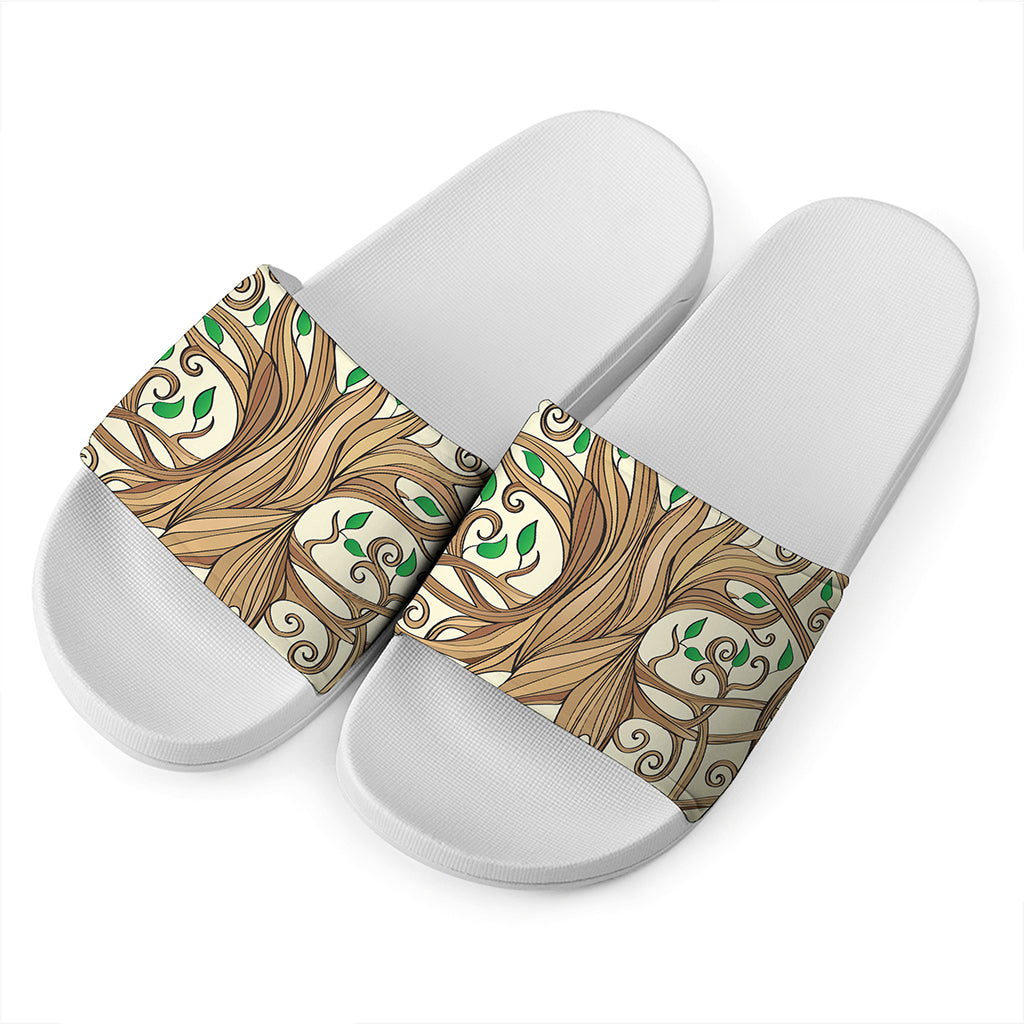 Tree Of Life Celtic Symbol Print White Slide Sandals