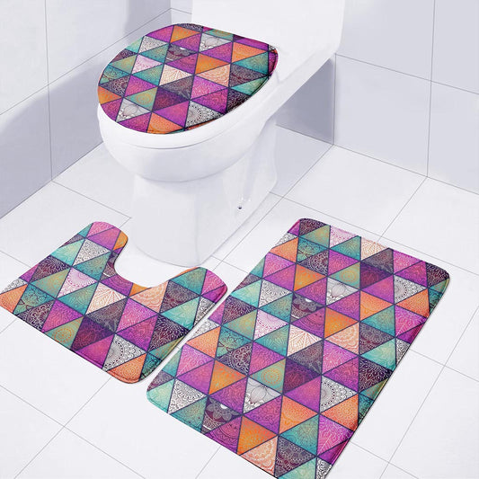 Triangle Bohemian Mandala Pattern Print 3 Piece Bath Mat Set