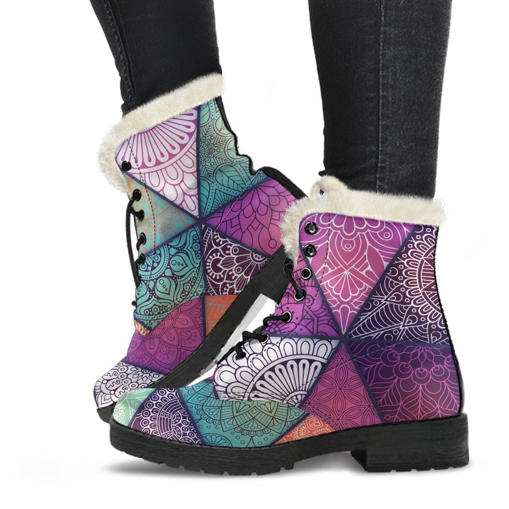 Triangle Bohemian Mandala Pattern Print Comfy Boots GearFrost