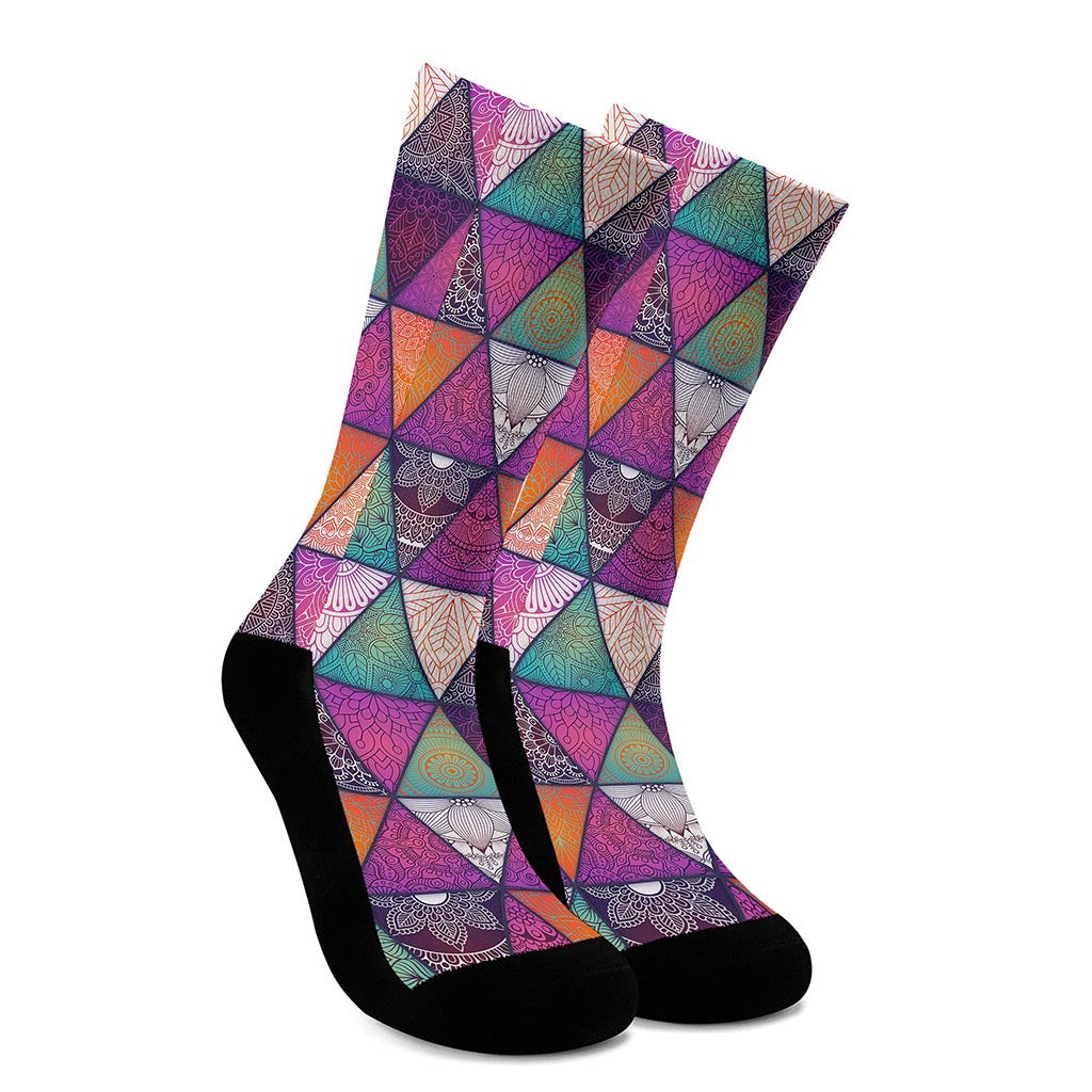 Triangle Bohemian Mandala Pattern Print Crew Socks