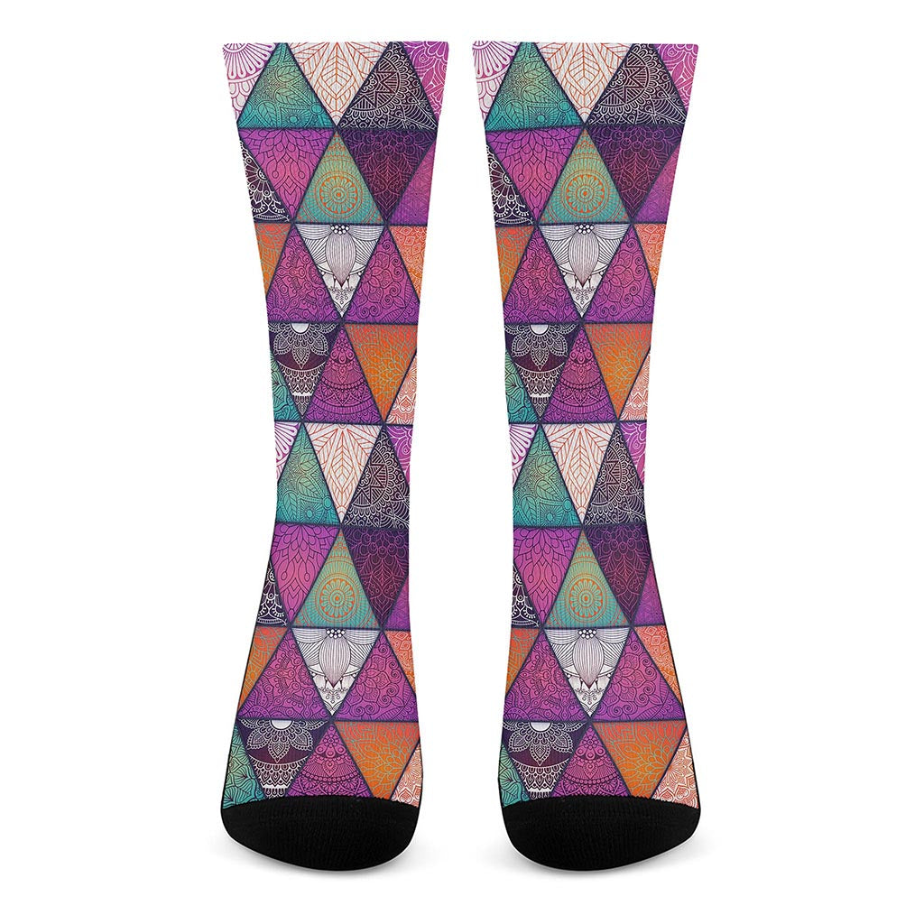 Triangle Bohemian Mandala Pattern Print Crew Socks