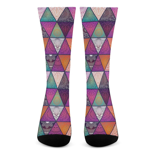 Triangle Bohemian Mandala Pattern Print Crew Socks